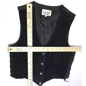 Vintage Club Essentiale Black Suede Leather Vest Leather Ties Size Medium